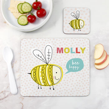 Personalised Kid's Bee Happy Placemat Set, 2 of 4