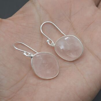 Rose Quartz Silver Square Teardrop Earrings, 6 of 8