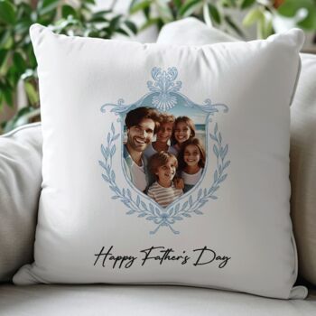 Personalised Dad And Father's Day Blue Crest Photo Cushion, 3 of 10