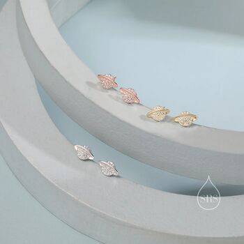 Cz Saturn Planet Stud Earrings In Sterling Silver, 3 of 11