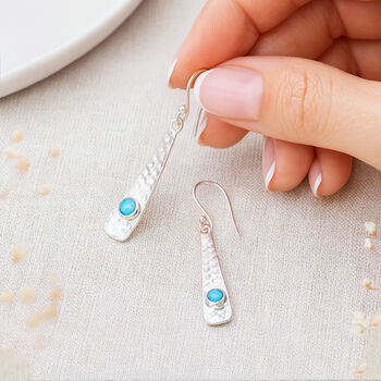 Hammered Sterling Silver Opal Bar Drop Earrings – 9mm, 3 of 5