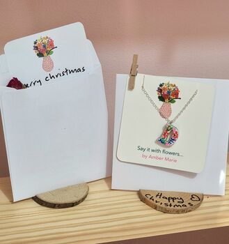 Floral Hand Painted Initial Letter Necklace Gift, 7 of 11