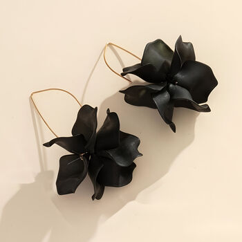 Graceful Black Floral Drop Earrings Gift, 3 of 5