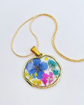 Dried Flowers Circle Pendant Small Hand Made, 4 of 12