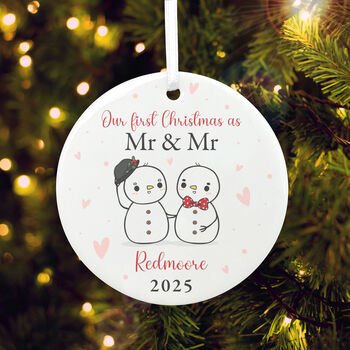 Couples Snowman Ceramic Disc Hanging Decoration Bauble + Gift Box, 3 of 7