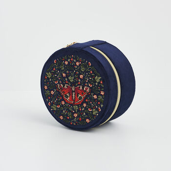 Navy Butterfly Velvet Embroidered Circle Jewellery Box, 6 of 6