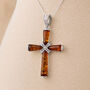 Personalised Sterling Silver Baltic Amber Cross Pendant Necklace, thumbnail 1 of 11