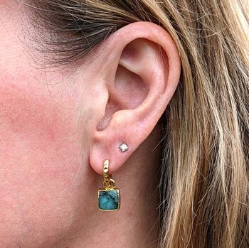 The Square Emerald Gold Plated Gemstone Earrings, 2 of 7