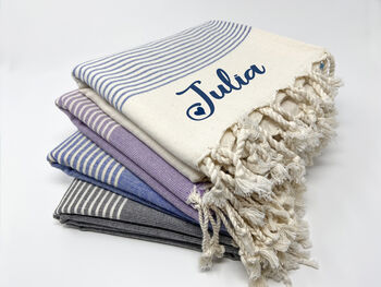 Personalised Natural Cotton Beach Towel, Peshtemal, 10 of 12