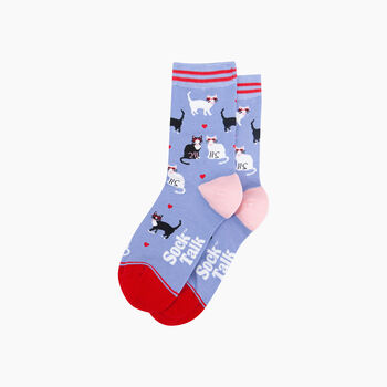 Cats In Love Bamboo Socks In Blue, 3 of 4