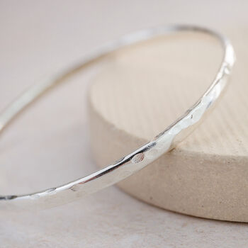 Sterling Silver Oval Hammered Bangle, 2 of 5