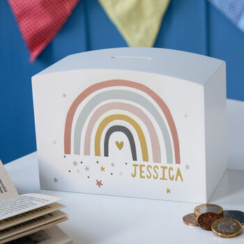 Personalised Modern Rainbow Money Pot Piggy Bank, 9 of 10