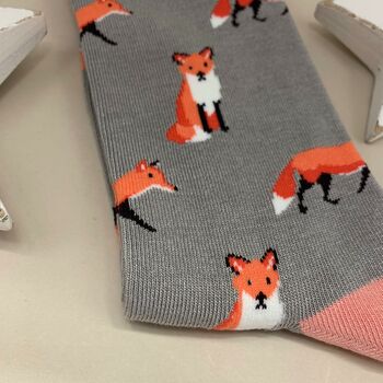 Bamboo Fox Socks In Grey, 2 of 2