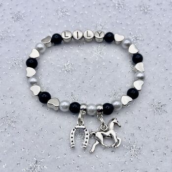 Personalised Horse + Horse Shoe Charm Bracelet, 2 of 7