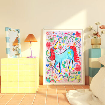 Blue And Lilac Unicorn Print, 2 of 12