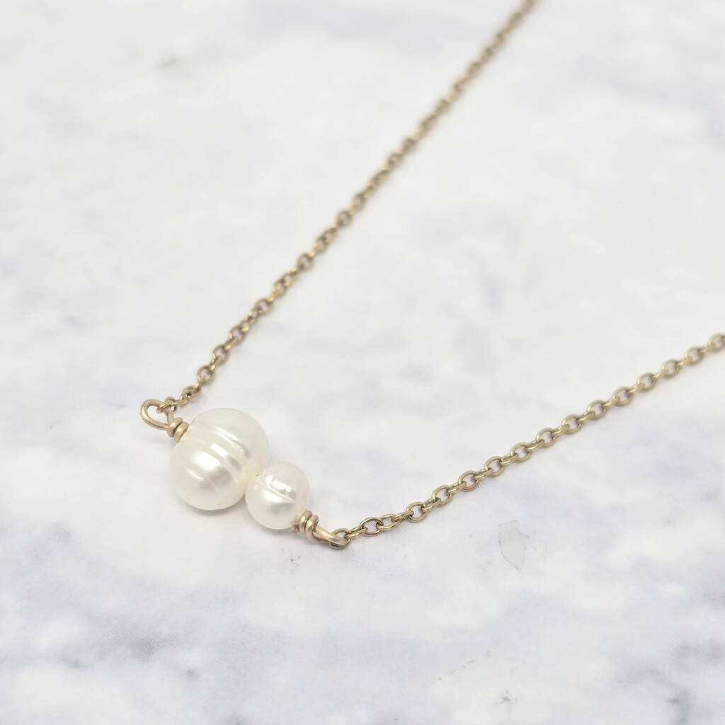 Dainty Two Freshwater Pearls Gold Plated Necklace, 1 of 6