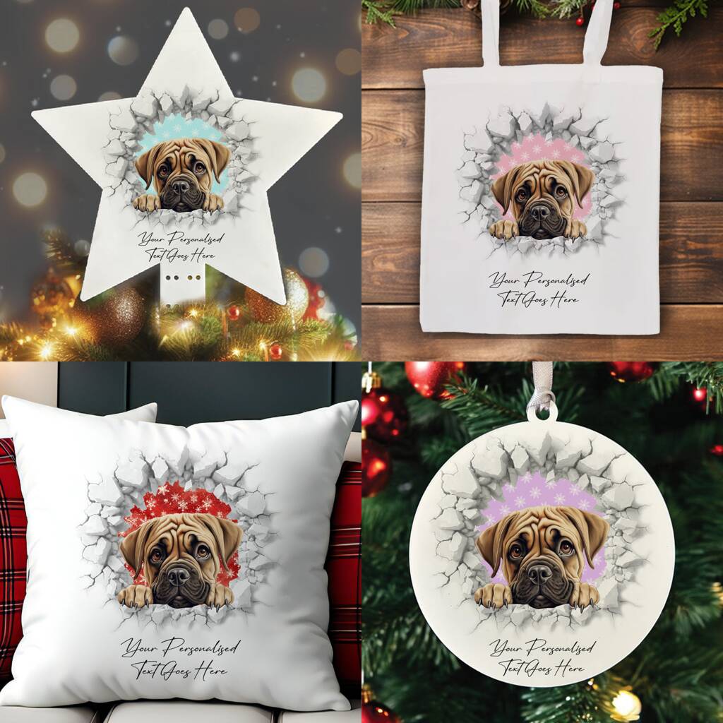 Personalised Christmas Bullmastiff Break Through, 1 of 10