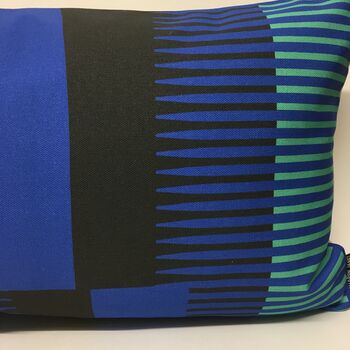 Combed Stripe Cushion Cobalt, Black + Aqua, 3 of 5