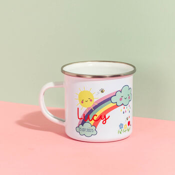 Personalised Children's Rainbow And Clouds Enamel Mug, 4 of 8