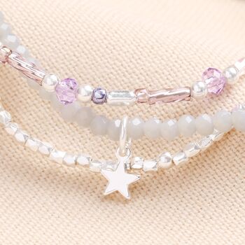 Set Of Three Beaded Bracelets With Star Charm In Silver, 2 of 3