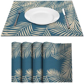 Set Of Four Blue Printed Table Placemats Washable, 2 of 6