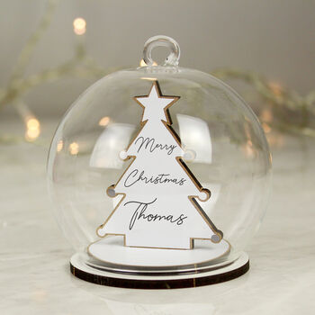 Personalised Wooden Christmas Tree Glass Bauble, 2 of 4