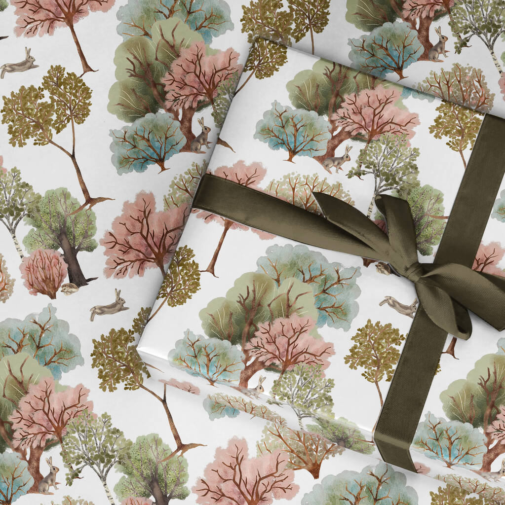 Woodland Wrapping Paper Roll Or Folded Rabbit Tree, 1 of 2