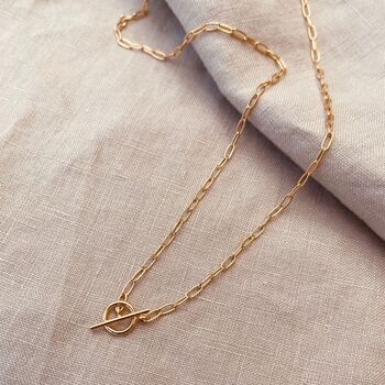 18ct Gold Plated T Bar Necklace, 2 of 5