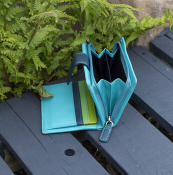 Personalised Mutlicolour Turquoise Small Leather Purse, 10 of 11