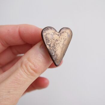 Handmade Ceramic Valentines Heart Badge Pink Red Gold, 9 of 11