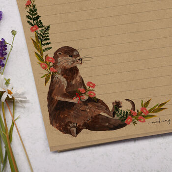 A4 Kraft Letter Writing Paper With Otter And Flowers, 2 of 4
