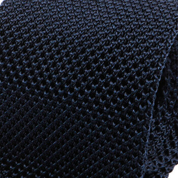 Navy Blue Pointed Silk Knitted Tie, 2 of 2