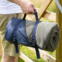 Olive Green And Navy Blue Fleece Picnic Blanket, thumbnail 2 of 4