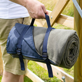 Olive Green And Navy Blue Fleece Picnic Blanket, 2 of 4