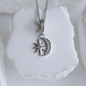 Sterling Silver Moon And Star Necklace Charm 925 Jewellery Gift, 3 of 7