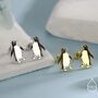 Enamel Penguin Stud Earrings In Sterling Silver, thumbnail 2 of 11