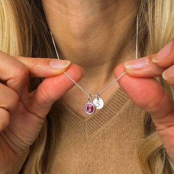 Initial And Birthstone Necklace In Sterling Silver, 3 of 9