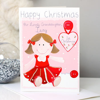 Personalised Rag Doll Girl 1st Christmas Card, 2 of 7