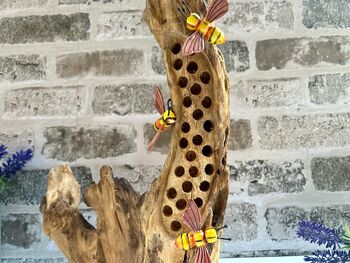 Handmade Wooden Beehive Bee Ornament Garden Sculpture, 3 of 9