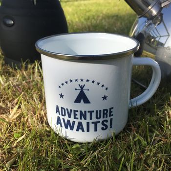 Personalised Adventure Awaits Enamel Mug, 2 of 2