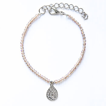 Silver Plated Grey Bead Filigree Teardrop Bracelet, 4 of 5