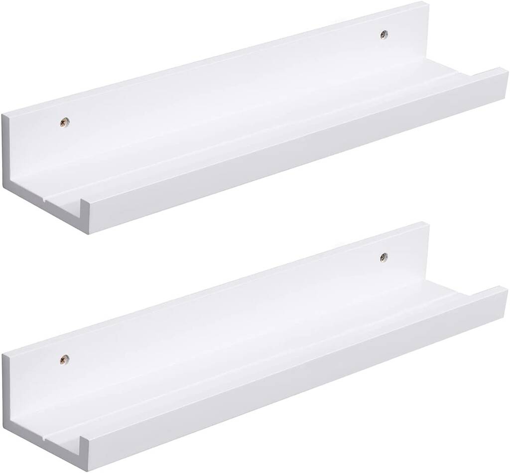 Set Of Two White Floating Wall Display Rack Shelves By Momentum