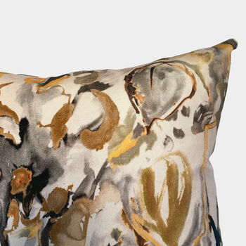 Abstract Floral Velvet Cushion, Neutral, 4 of 4