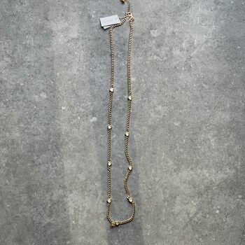 Gold Curb Chain Necklace With Three Pale Green Hearts, 4 of 4