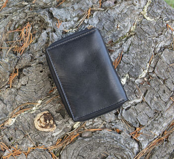 Women's Luxury Black Leather Small Trifold Purse Rfid Protected Personsalised, 2 of 7