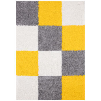 The Rugs Geometric Shaggy Rug Yellow Checkered Rug, 11 of 12