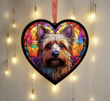 Cairn Terrier Stained Glass Effect Heart Suncatcher, 6 of 7