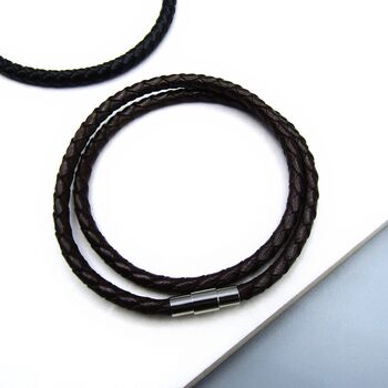 Men's Single And Double Strand Woven Leather Bracelet, 2 of 4