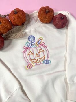 Trick Or Treat Pumpkin Embroidered Sweatshirt, 3 of 5
