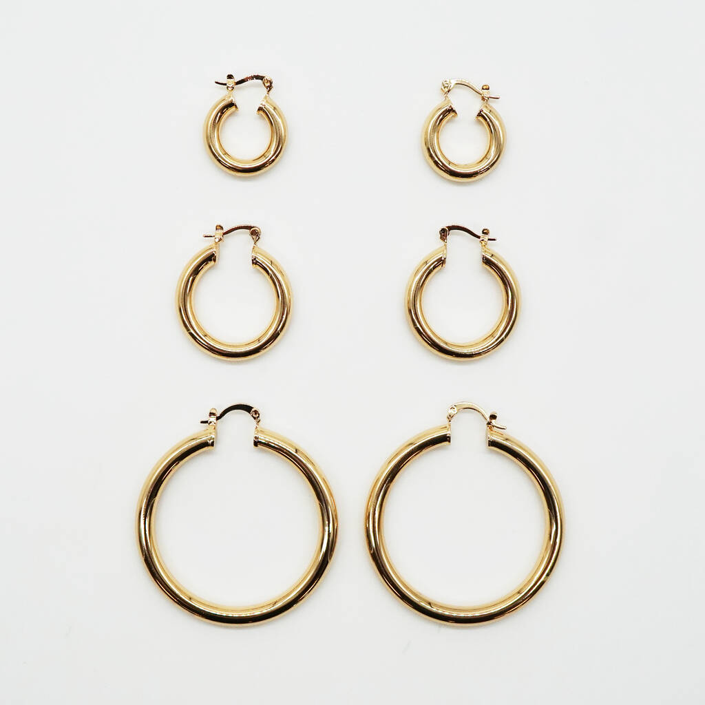 Thick Gold Plated Hoop Earrings 50mm By NIKITA